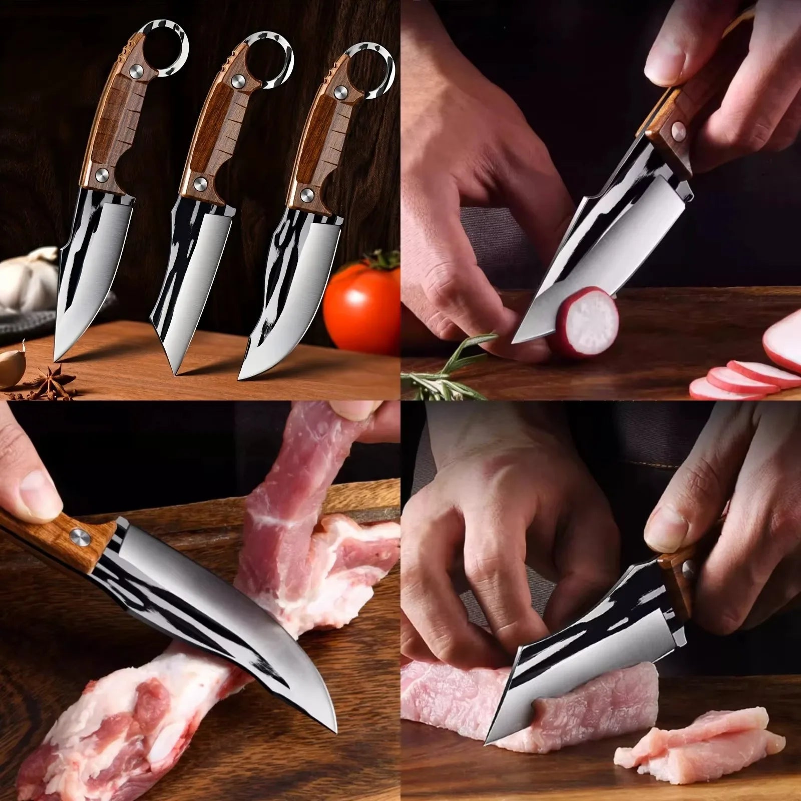 Newly 3-Piece Set Of Multifunctional Knives, Professional Bone Removal Knives, Picnic Meat Cutting Knives, Portable Fruit Knives