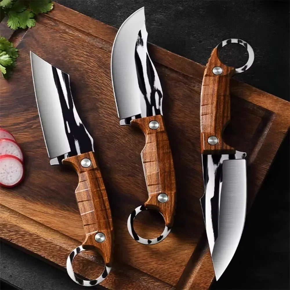 Newly 3-Piece Set Of Multifunctional Knives, Professional Bone Removal Knives, Picnic Meat Cutting Knives, Portable Fruit Knives