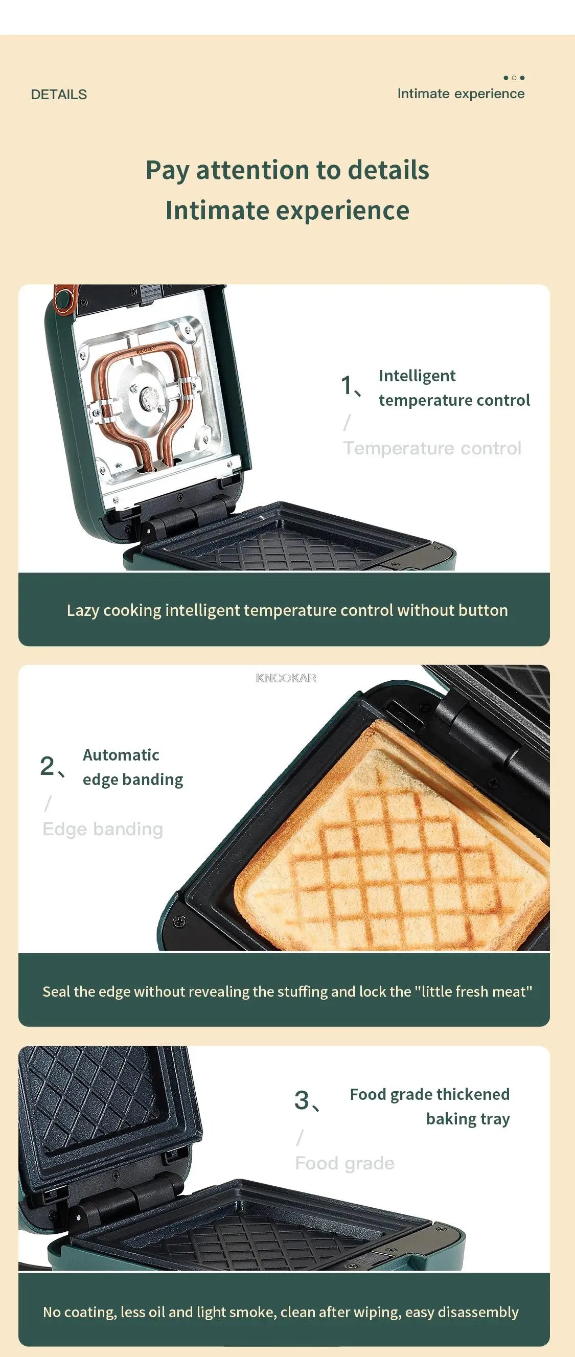 Electric Sandwich Maker Breakfast machine 3 Mins Fast Breakfast Waffle maker Toaster Baking Tools With Non Stick Pan Kitchen