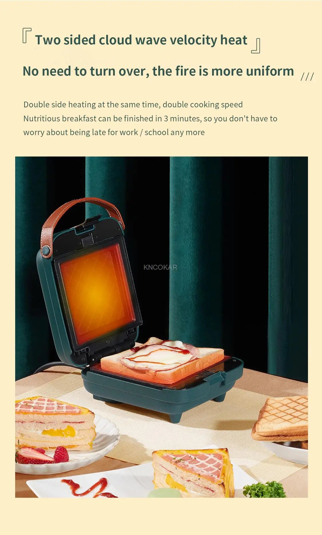 Electric Sandwich Maker Breakfast machine 3 Mins Fast Breakfast Waffle maker Toaster Baking Tools With Non Stick Pan Kitchen