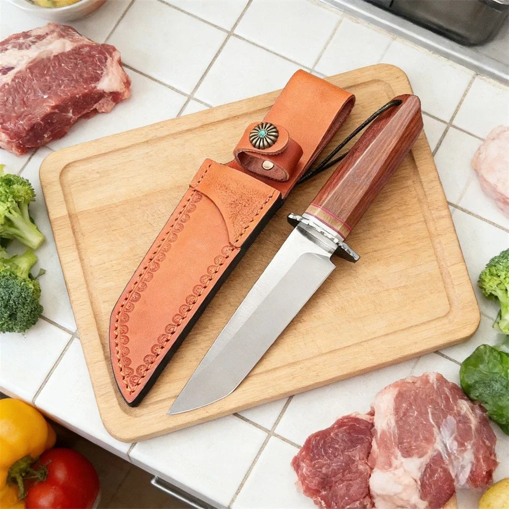 Exquisite House Kitchen Knife with Sheath 9Cr13Mov Blade and Red Rosewood Handle Daily Home Use Knife Cooking Cutting Meat Tool