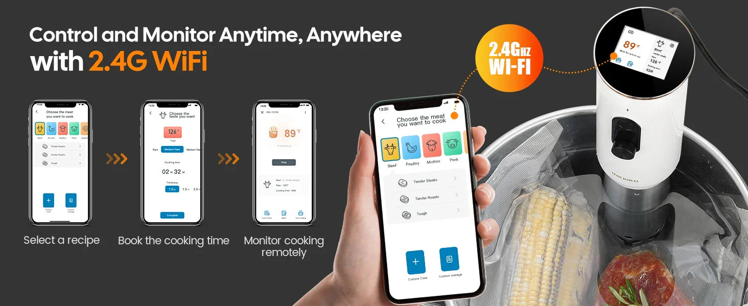 INKBIRD 4 Types 1000W WiFi Sous Vide Machine EU Plug Sous Vide Cooker APP Remote Control Recipes Alarms Timer For Cooking