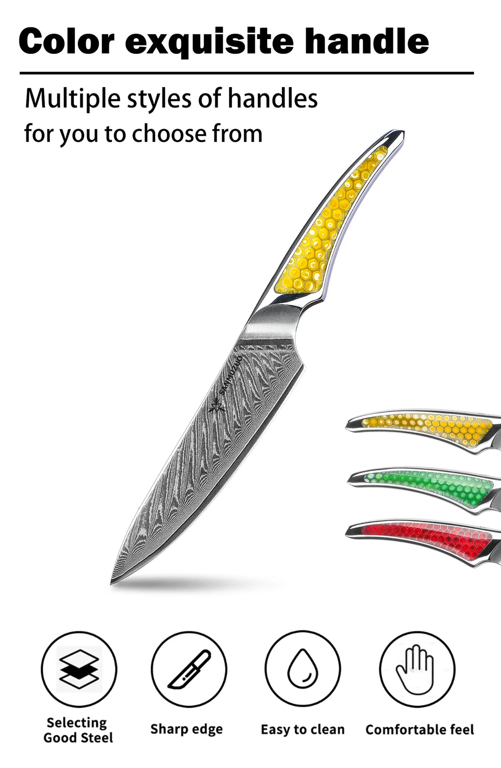 SANMUZUO 5 Inch Damascus Utility Knife - LAS9 Series VG-10 Core Steel Kitchen Chef Knife - Resin Handle for Fruit Vegetable Meat