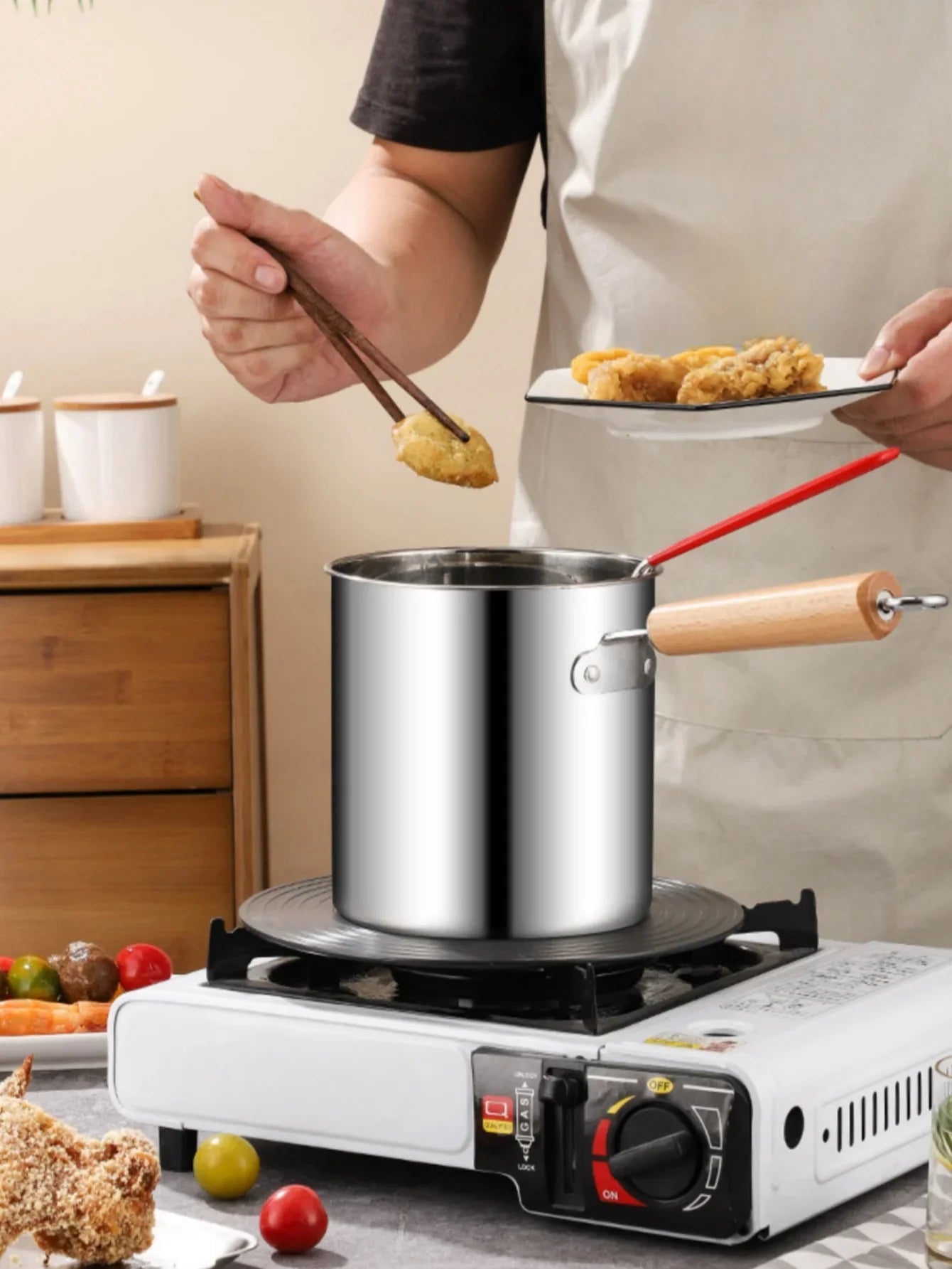 Factory Direct Sale 304 Stainless Steel Fryer Pot Set Fried Chicken Tempura Deep Cooking Pot Fryer for Kitchen