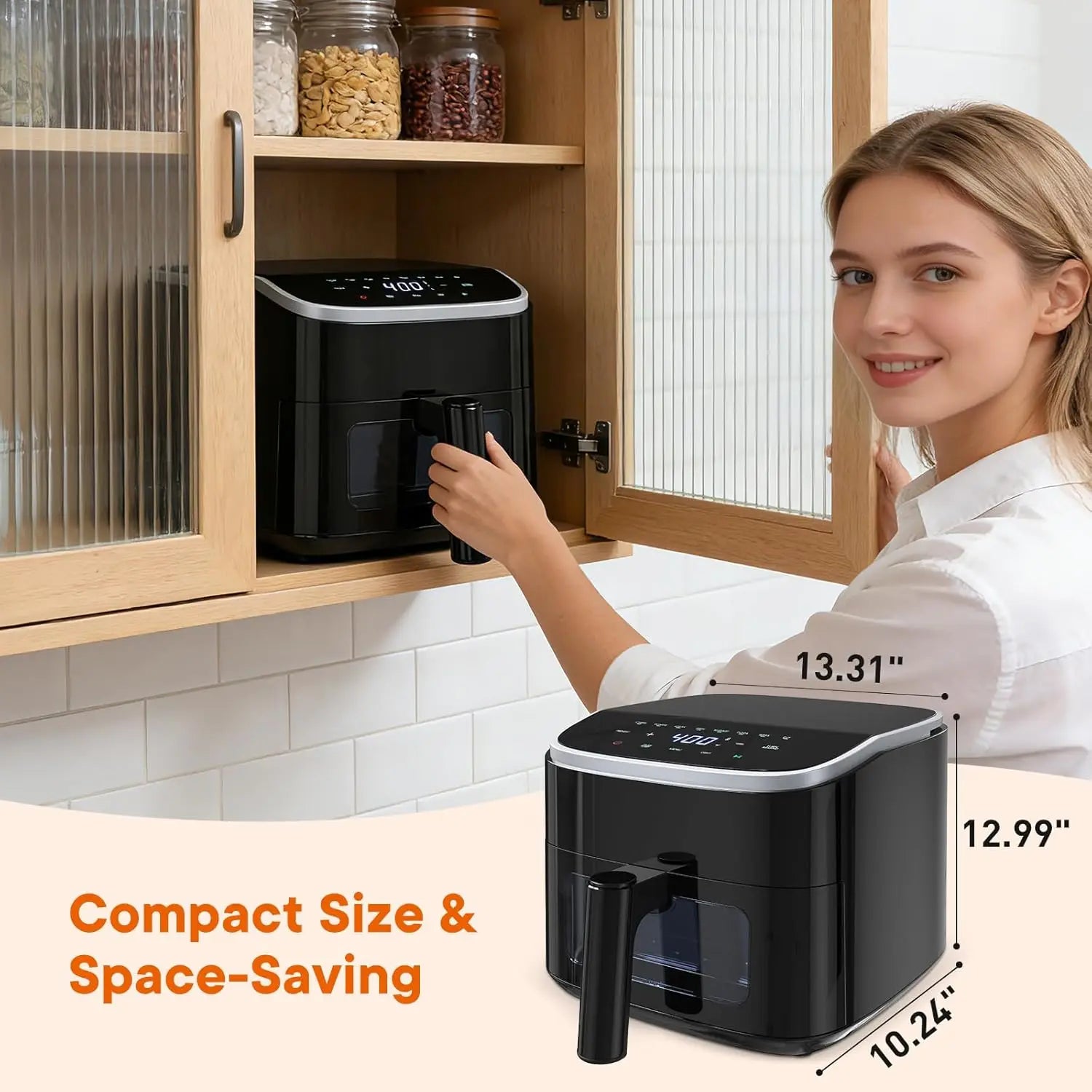 4QT Air Fryer with Visible Window, 1500W Digital Touchscreen Air Fryer with 8 Presets, Black