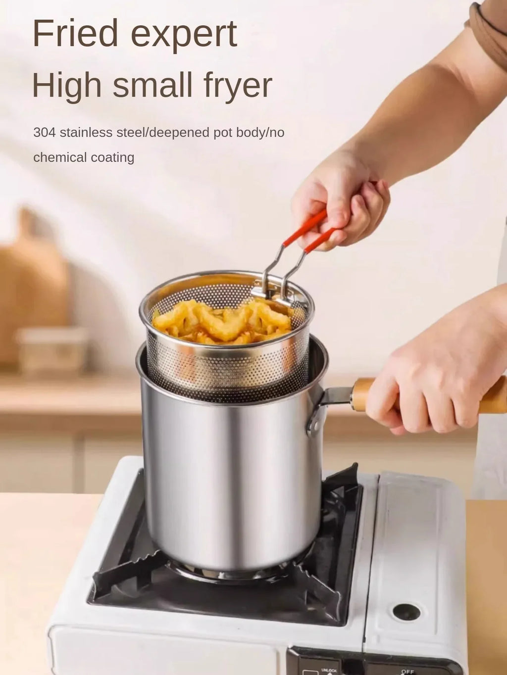 Factory Direct Sale 304 Stainless Steel Fryer Pot Set Fried Chicken Tempura Deep Cooking Pot Fryer for Kitchen