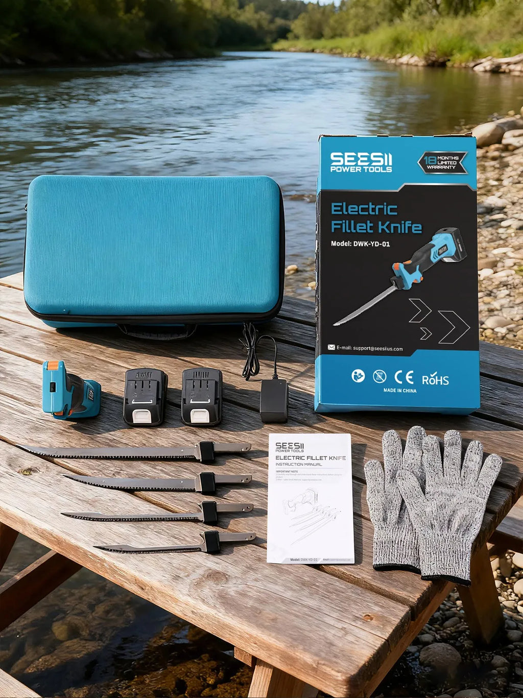 Seesii Cordless Electric Fillet Knife Rechargaable Fish Knife Lithium Battery Cutter Bread Beef Knives Kitchen Cooking Tools
