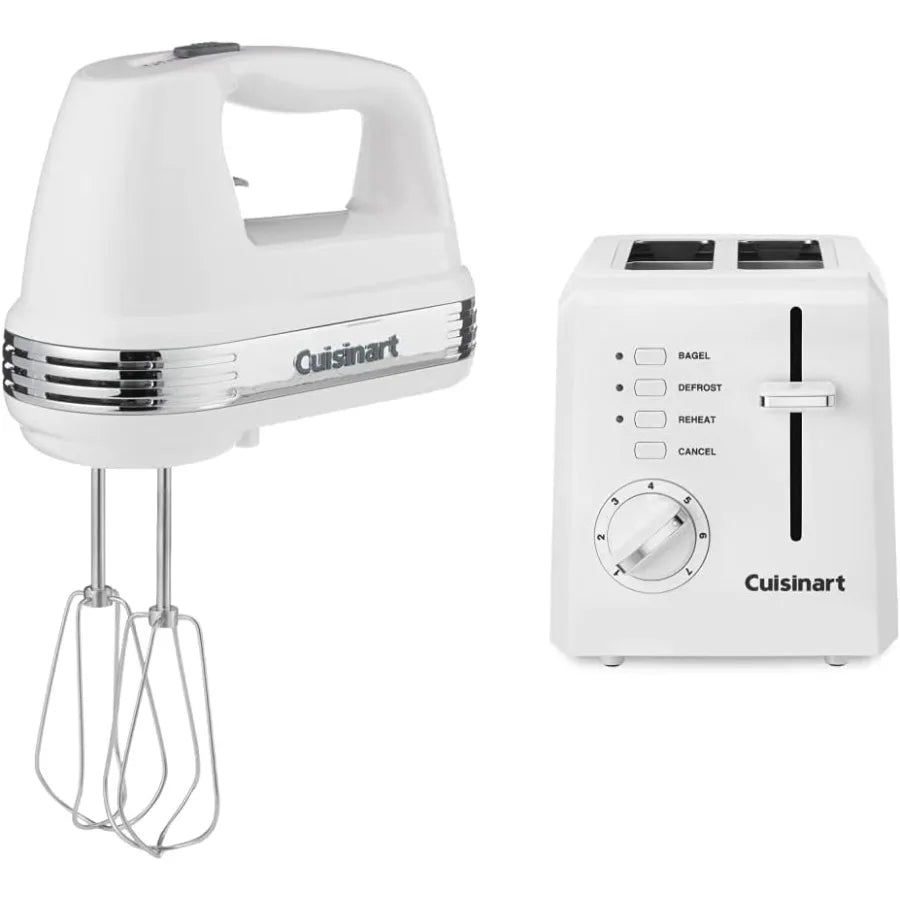 Power Advantage Hand Mixer and 2-Slice Toaster Oven Bundle in Stainless Steel with Silver Accents for Kitchen Use Compact Desig