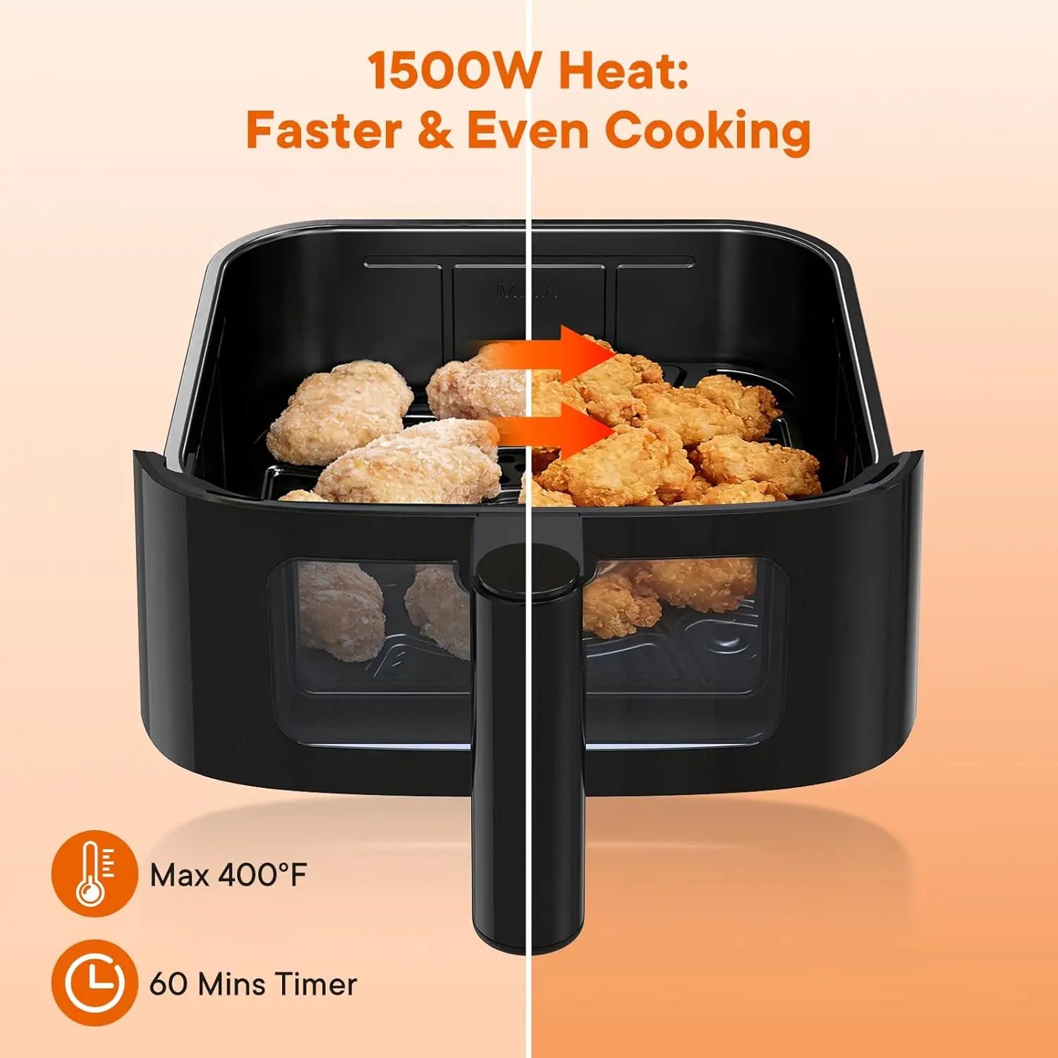 4QT Air Fryer with Visible Window, 1500W Digital Touchscreen Air Fryer with 8 Presets, Black