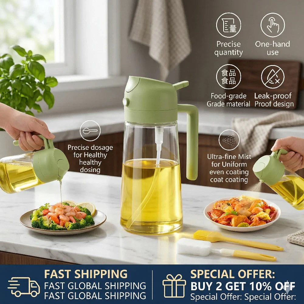 2IN1 Replacement for Oil Take Dispenser Mister Plastics Bottle with 2pcs Brush Spray Pour Cooking Spritzer BBQ Oil Spray Bottle