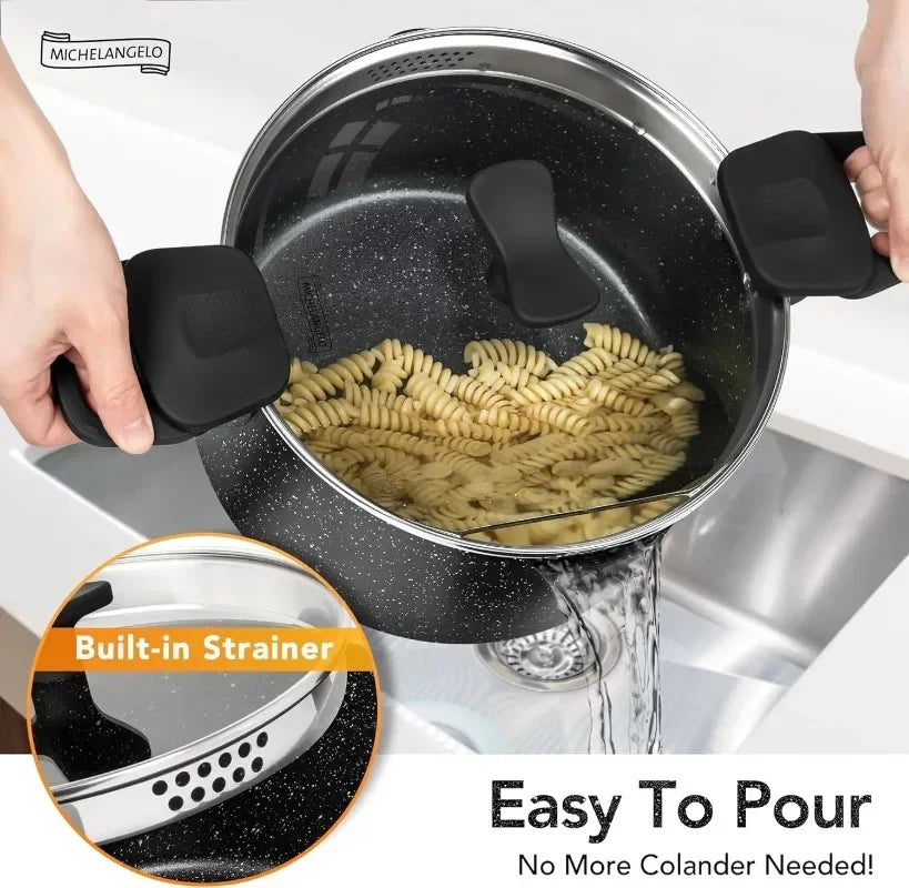 MICHELANGELO Cooking Noodles Pot Double Handle Soup Pot with Strainer Lid Home Induction Cooker Universal Milk Pot Kitchenware