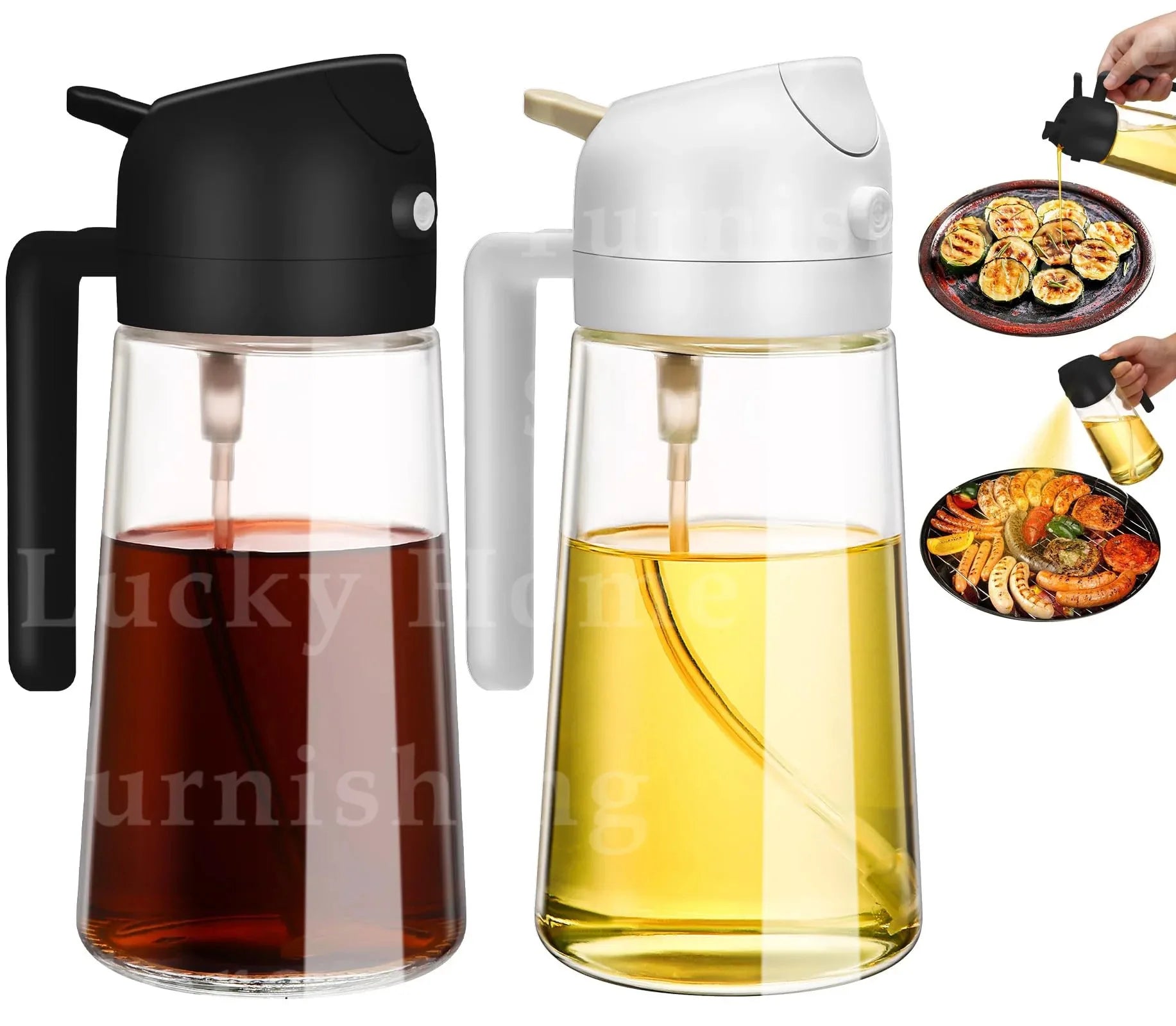 2IN1 Replacement for Oil Take Dispenser Mister Plastics Bottle with 2pcs Brush Spray Pour Cooking Spritzer BBQ Oil Spray Bottle