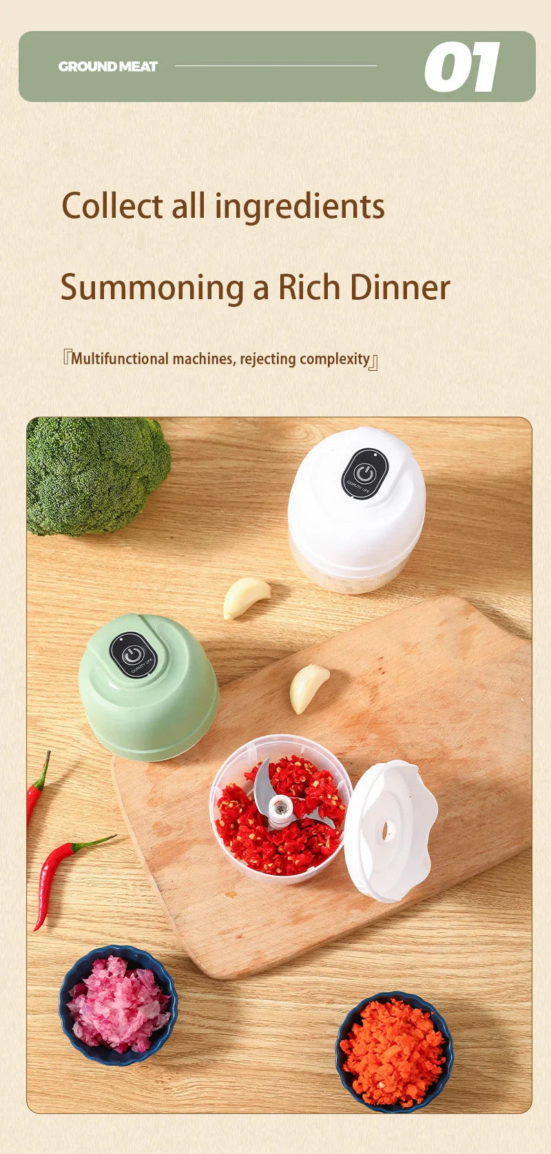 USB Kitchen Gadgets Electric Food Chopper Garlic Crusher Meat Grinder Mini Garlic Press Vegetable Chopper Masher Machine