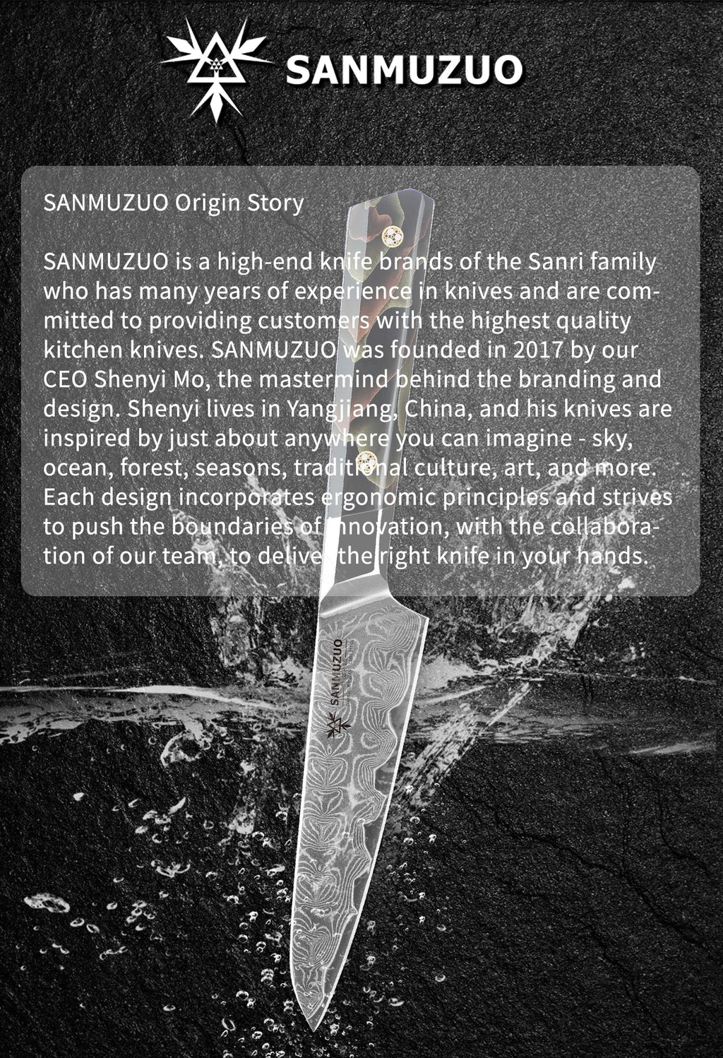 SANMUZUO 5 Inch Utility Kitchen Knife - BI Series Damascus Steel Kitchen Knife - 101 Layer Sharp Blade - Resin Handle