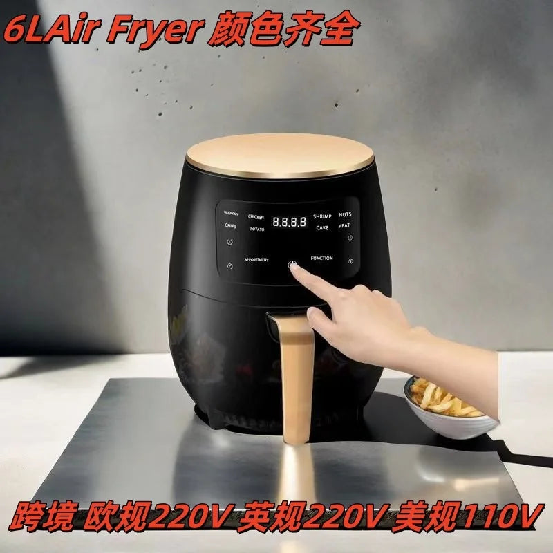 New 6l Large Capacity Digital Touch Air Fryer Multi Use Non Stick Energy Saving Easy Clean Oven For Household Kitchen Cooking