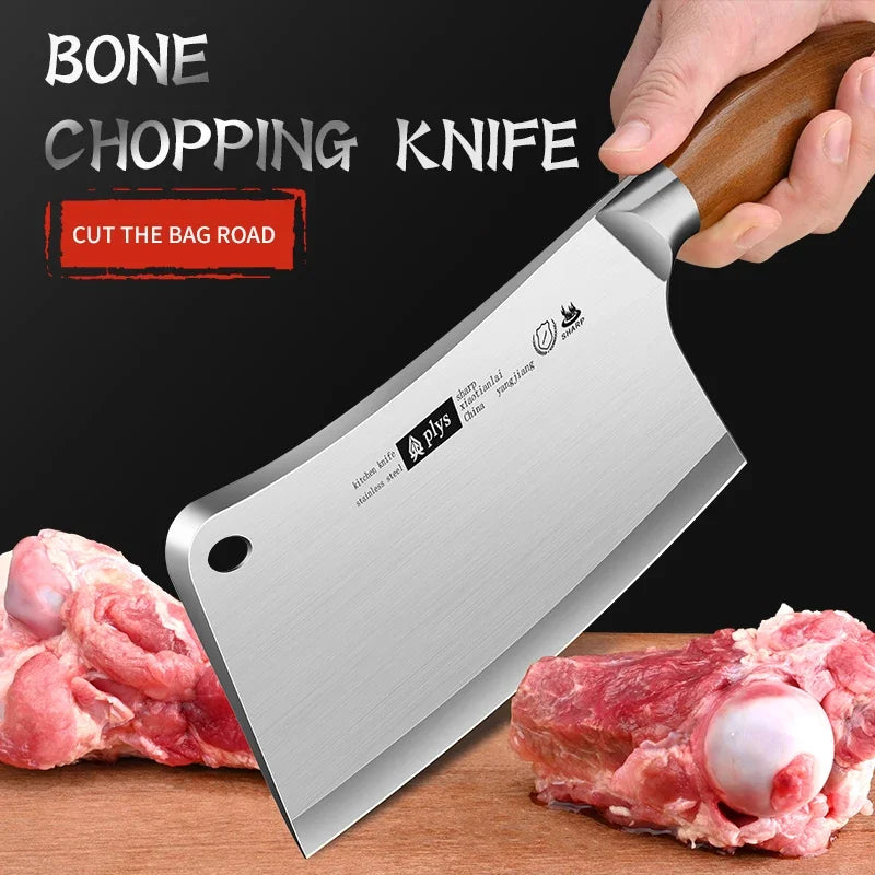 High-grade stainless steel kitchen knife, home imitation wood handle chef's sharp bone knife - new Seiko butcher's bone knife