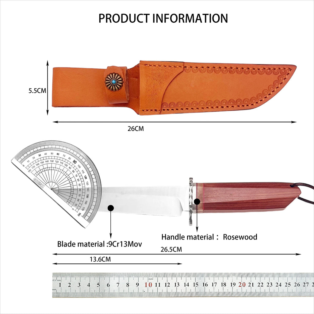 Exquisite House Kitchen Knife with Sheath 9Cr13Mov Blade and Red Rosewood Handle Daily Home Use Knife Cooking Cutting Meat Tool