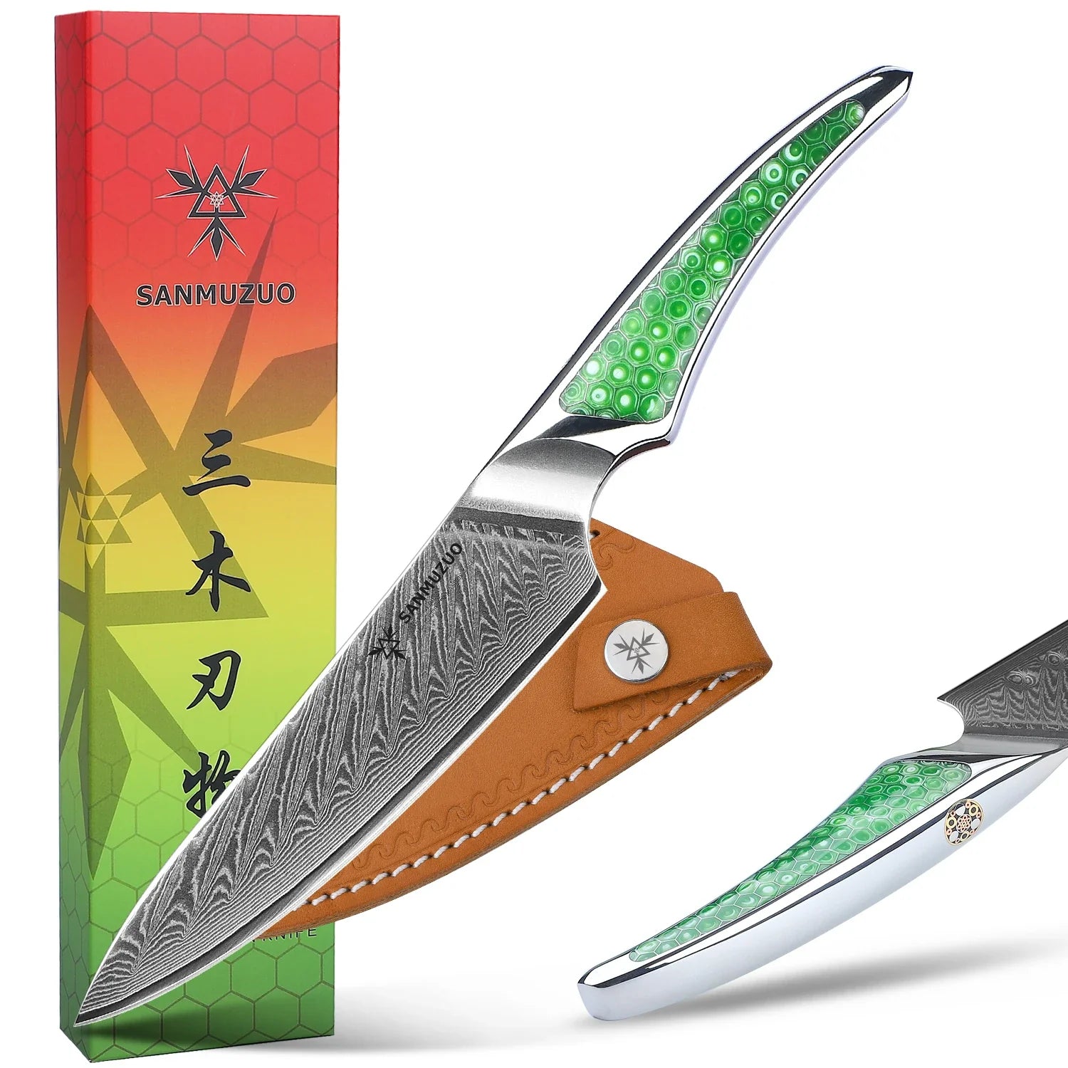 SANMUZUO 5 Inch Damascus Utility Knife - LAS9 Series VG-10 Core Steel Kitchen Chef Knife - Resin Handle for Fruit Vegetable Meat