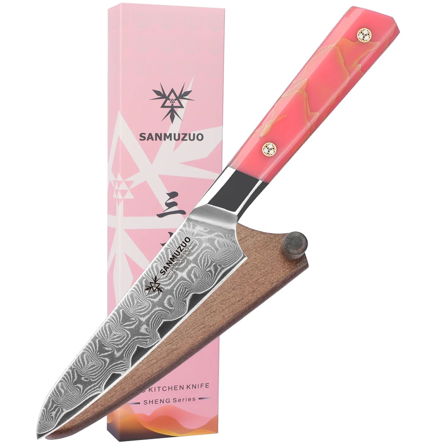 SANMUZUO 5 Inch Utility Kitchen Knife - BI Series Damascus Steel Kitchen Knife - 101 Layer Sharp Blade - Resin Handle