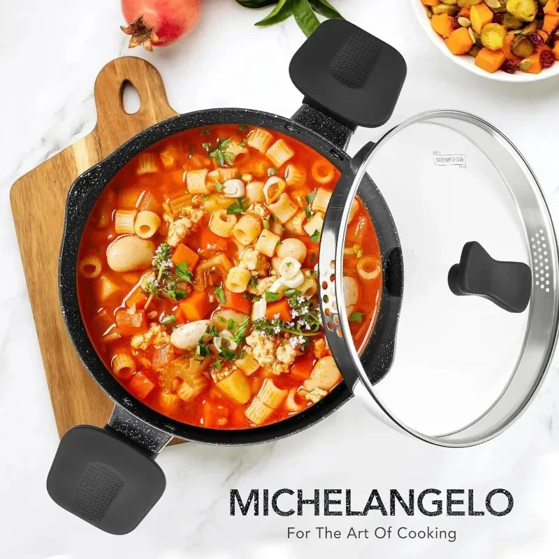 MICHELANGELO Cooking Noodles Pot Double Handle Soup Pot with Strainer Lid Home Induction Cooker Universal Milk Pot Kitchenware