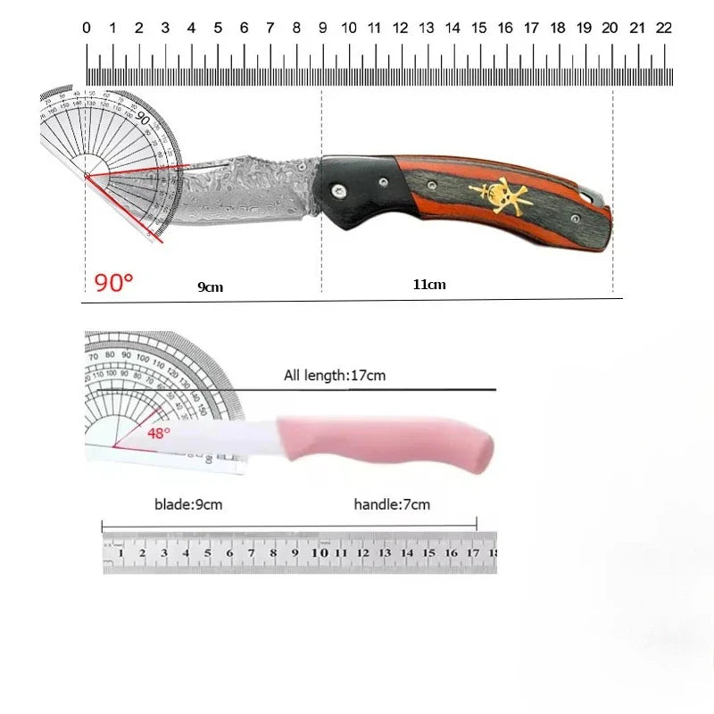 WXCOO Damascus Steel Folding Knife Non-Slip Handle Pocket Knife Stainless Steel Meat Cleaver BBQ Kitchen Knife with Sheath