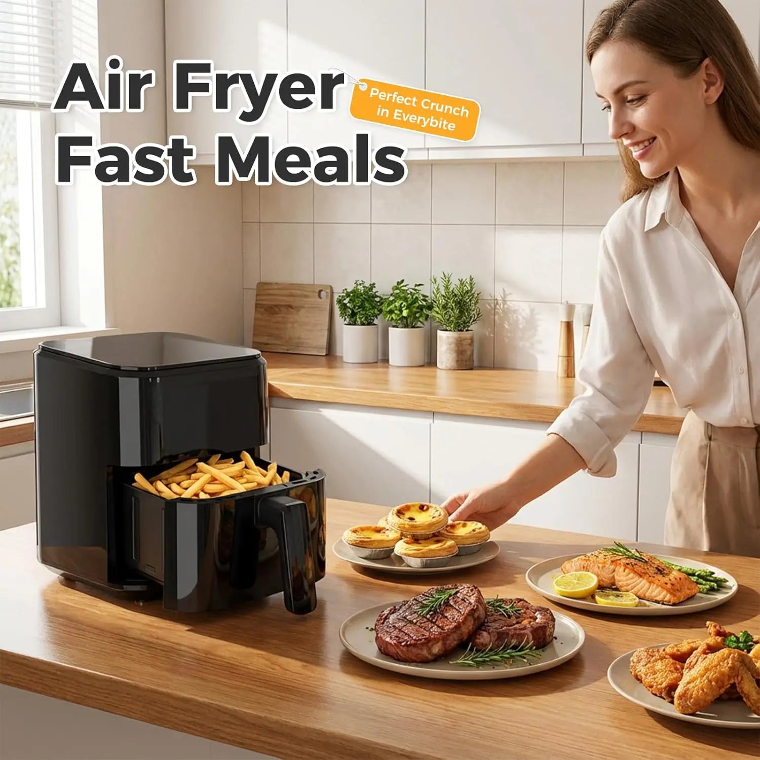 3QT Air Fryer, Small Air Fryer with Digital PP Touch Panel, Black