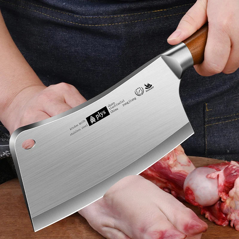 High-grade stainless steel kitchen knife, home imitation wood handle chef's sharp bone knife - new Seiko butcher's bone knife