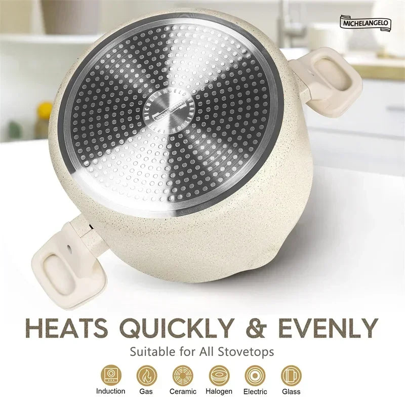 MICHELANGELO Cooking Noodles Pot Double Handle Soup Pot with Strainer Lid Home Induction Cooker Universal Milk Pot Kitchenware