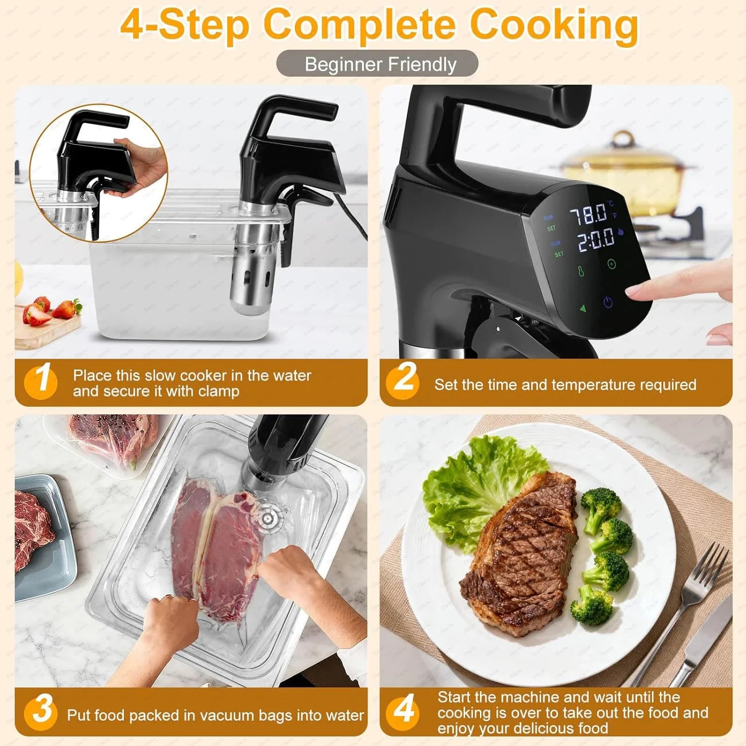 Gison 1800W NEW Sous Vide Cooker LCD Touch Immersion Circulator Accurate Cooking IPX7 with Fast heated Waterproof Vacuum Cooker
