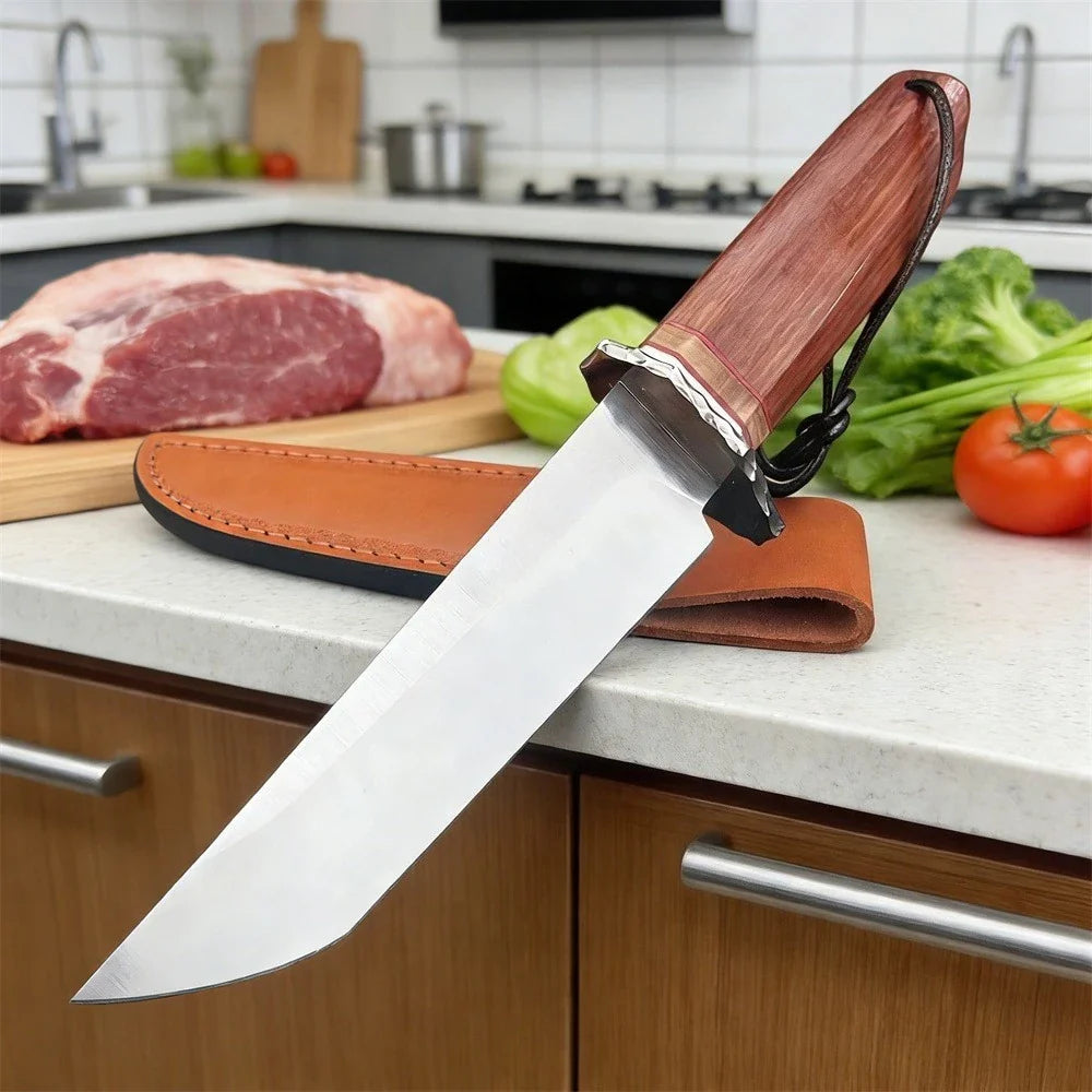 Exquisite House Kitchen Knife with Sheath 9Cr13Mov Blade and Red Rosewood Handle Daily Home Use Knife Cooking Cutting Meat Tool