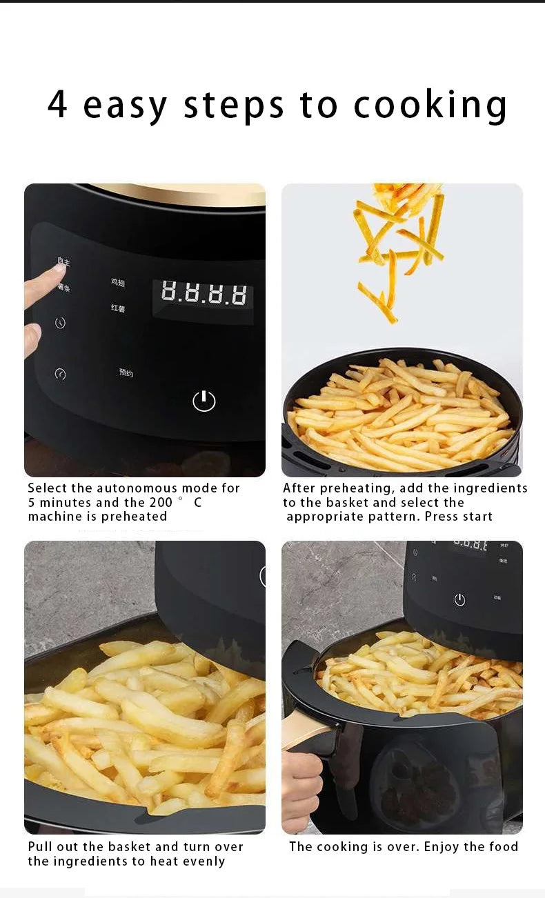 New 6l Large Capacity Digital Touch Air Fryer Multi Use Non Stick Energy Saving Easy Clean Oven For Household Kitchen Cooking