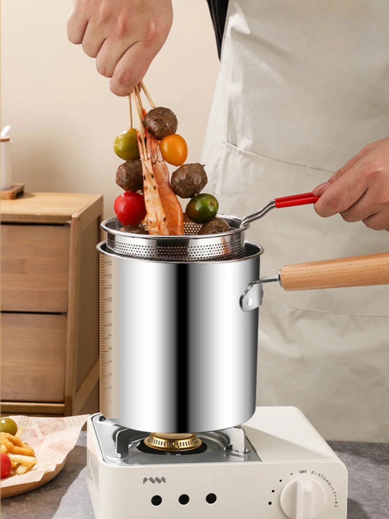 Factory Direct Sale 304 Stainless Steel Fryer Pot Set Fried Chicken Tempura Deep Cooking Pot Fryer for Kitchen