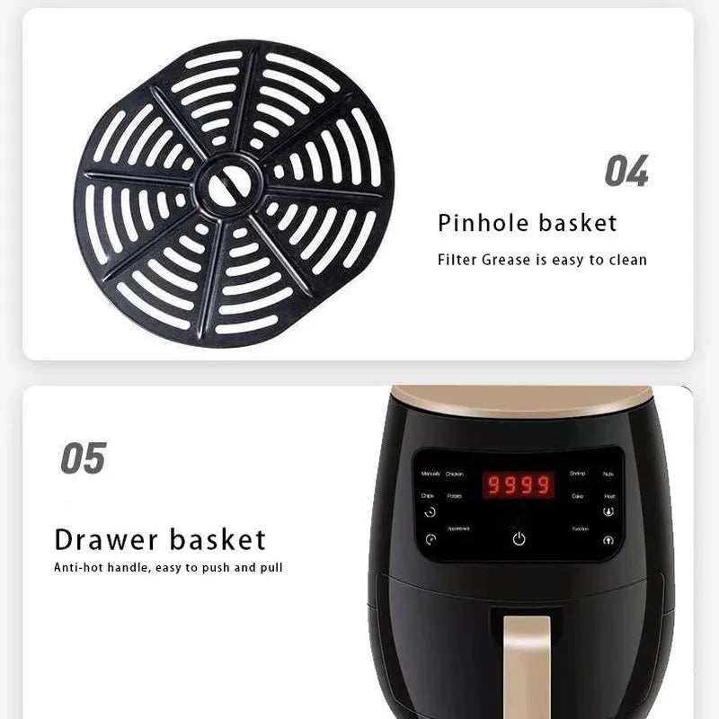 New 6l Large Capacity Digital Touch Air Fryer Multi Use Non Stick Energy Saving Easy Clean Oven For Household Kitchen Cooking
