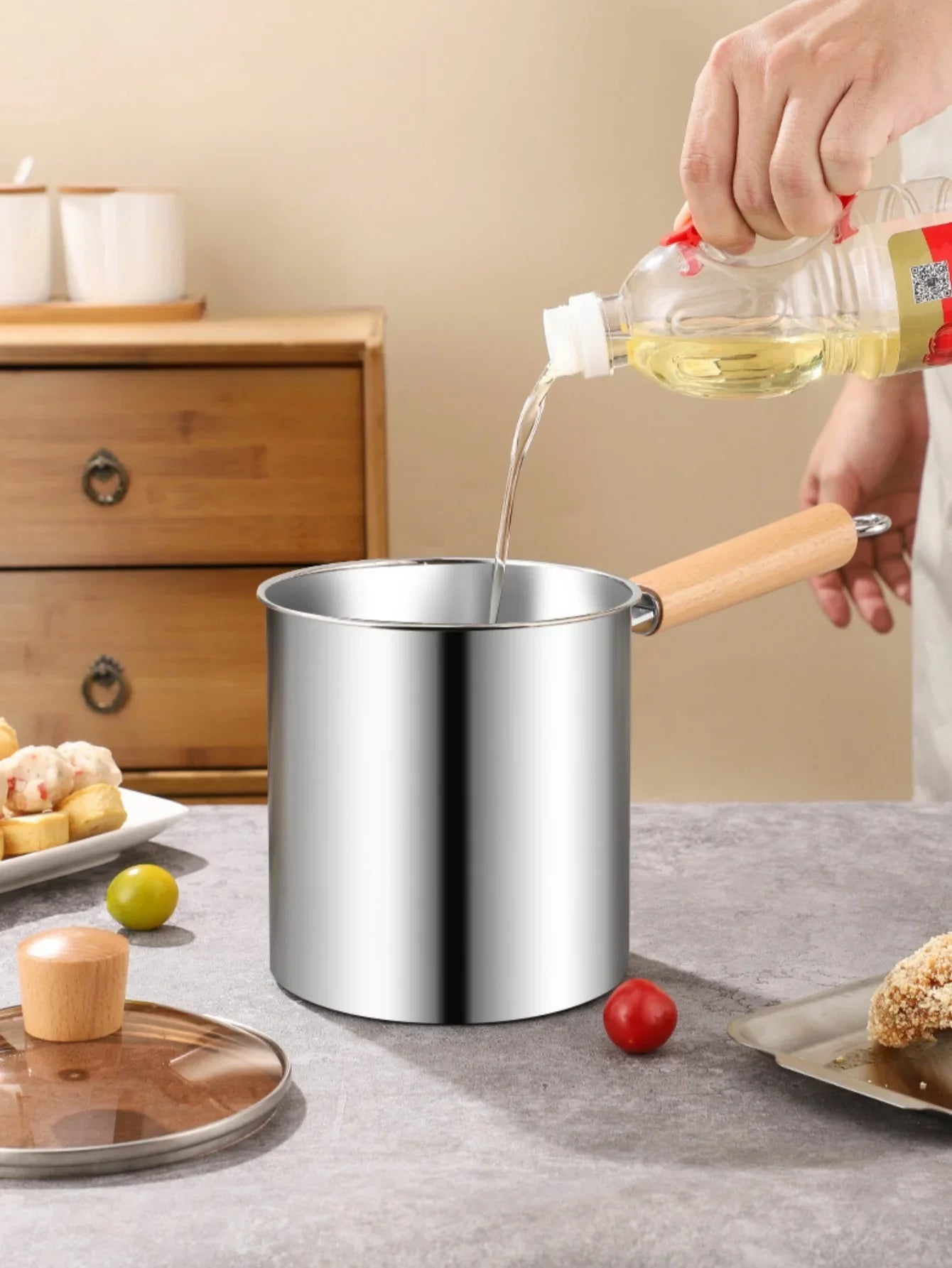 Factory Direct Sale 304 Stainless Steel Fryer Pot Set Fried Chicken Tempura Deep Cooking Pot Fryer for Kitchen