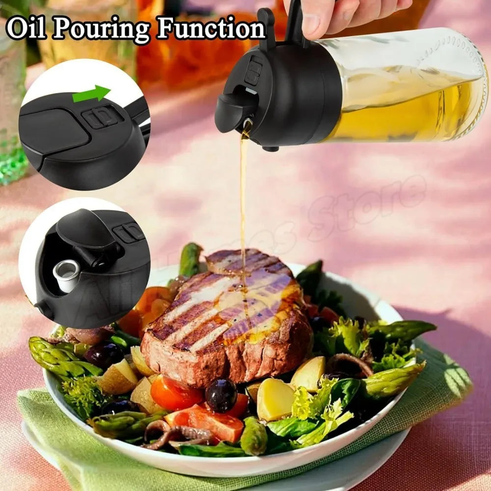 2IN1 Replacement for Oil Take Dispenser Mister Plastics Bottle with 2pcs Brush Spray Pour Cooking Spritzer BBQ Oil Spray Bottle