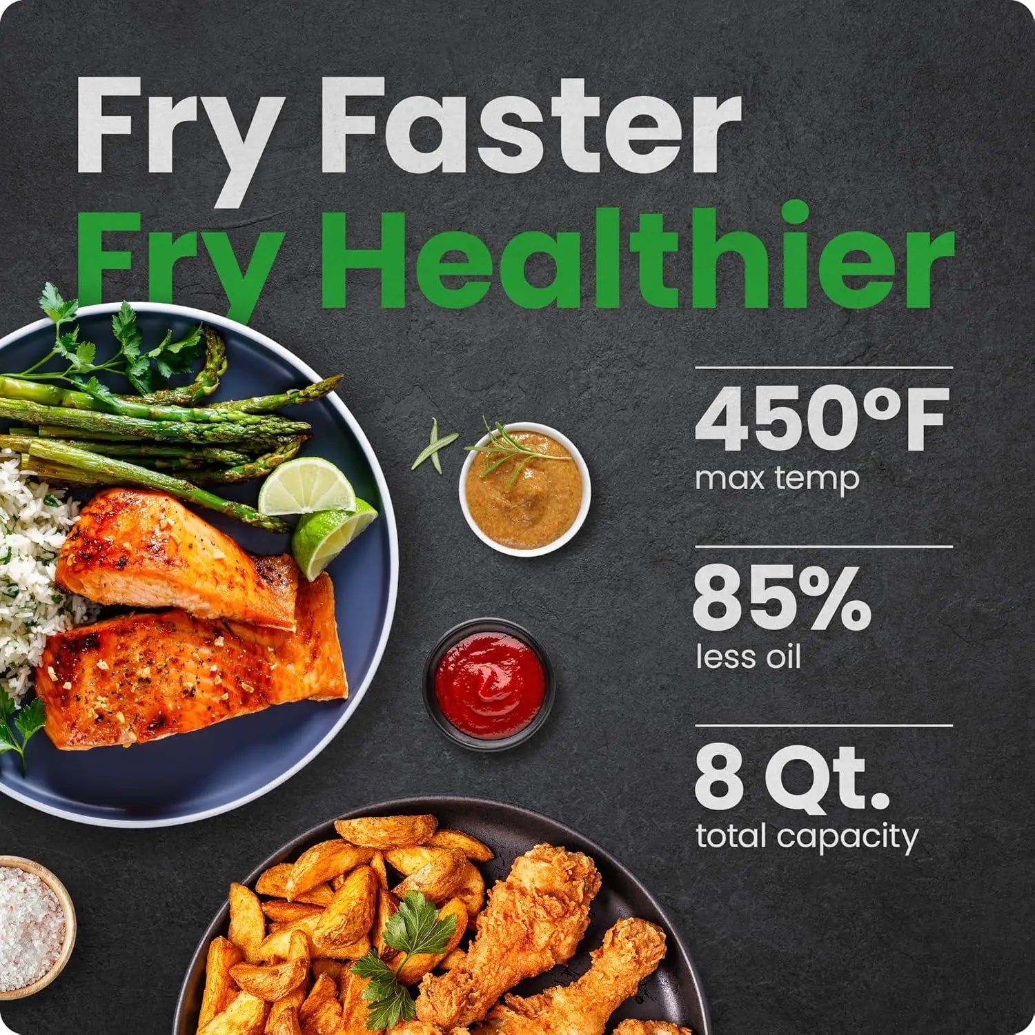 8 Qt Air Fryer with 450°F Hi-Fry, Bake, Dehydrate & Frozen Functions for Crispy Meals